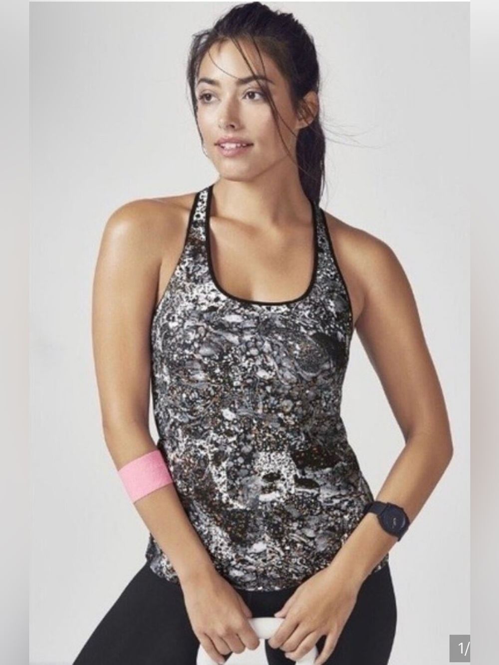 Fabletics - Black & White Abstract Racerback Tank - Small